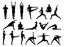 Big Set Of People Practicing Yoga Silhouettes