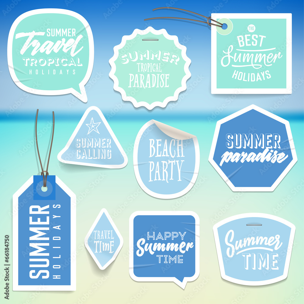 Summer holiday vacation stickers and labels - obrazy, fototapety, plakaty 