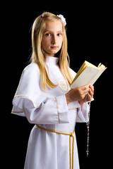 Wall Mural - First communion for cute blonde girl