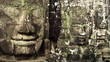 Giant Stone Faces at Bayon Temple at Angkor, Cambodia