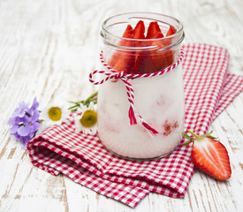 Wall Mural - Yogurt with strawberries