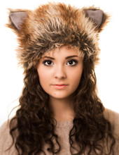 Foxy Brunette Woman In A Fox Hat