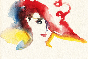 Canvas Print - abstract  watercolor .woman portrait