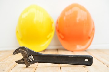 Adjustable wrench on wood table