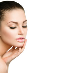 Wall Mural - beauty spa woman portrait. beautiful girl touching her face