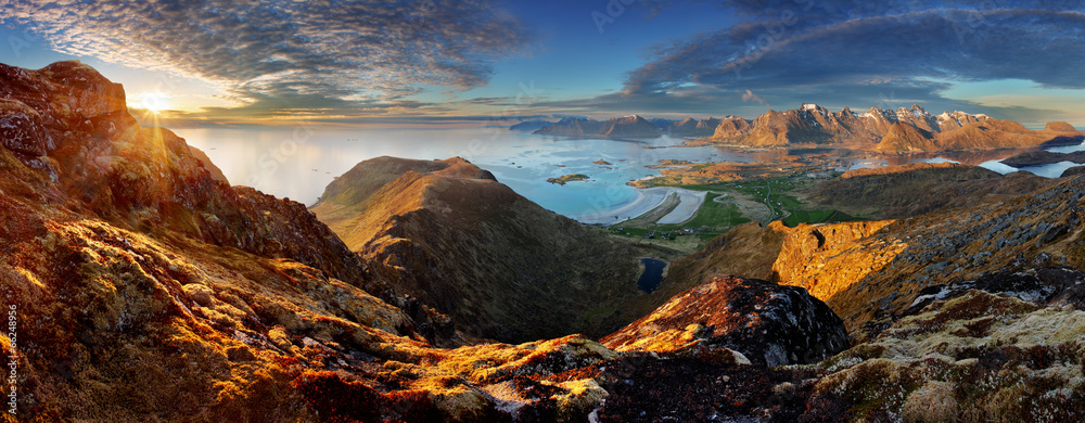 Plissee mit Motiv - Norway Landscape panorama with ocean and mountain - Lofoten