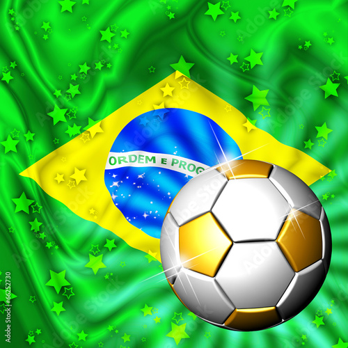 Brazil Flag Gold Green and Soccer Ball