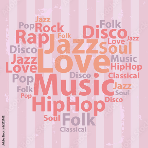 Naklejka - mata magnetyczna na lodówkę Text cloud. Music wordcloud. Tag concept. Vector illustration.