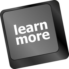 Poster - education concept with learn more button on computer keyboard