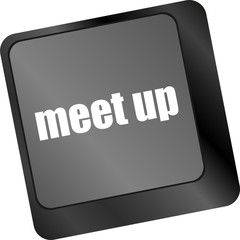 Poster - Meeting (meet up) sign button on keyboard with soft focus