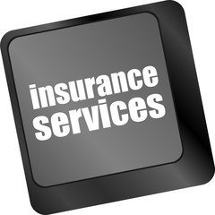 Poster - keyboard with insurance services button, internet concept