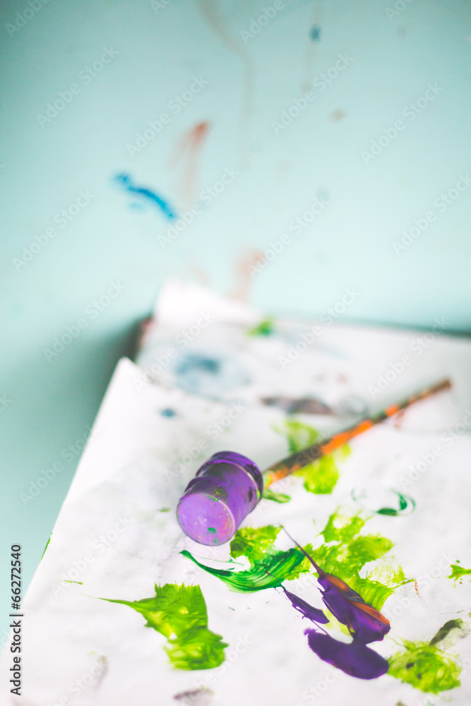 Farba fioletowy zielony tło pędzel - obrazy, fototapety, plakaty 