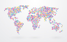 World Map Made ​​up Of Small Colorful Dots