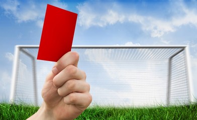 Aufkleber - Composite image of hand holding up red card