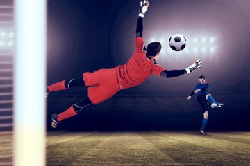 Aufkleber - Composite image of fit goal keeper jumping up