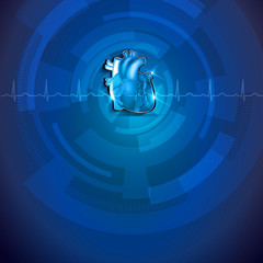 Poster - Human heart anatomy, blue cardidogram background