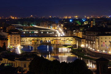 Ponte Vecchio - Historic centre of Florence at dusk in Italy