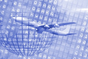 Poster - Travel and tourism collage with airplane