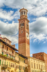 Fototapete - Lamberti Tower in Piazza Signori in Verona, Italy