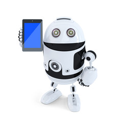 Poster - Robot holding mobile phone. Isolated. Clipping path
