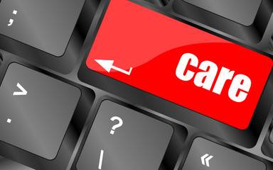 Poster - care concept with key on computer keyboard keys, social concept