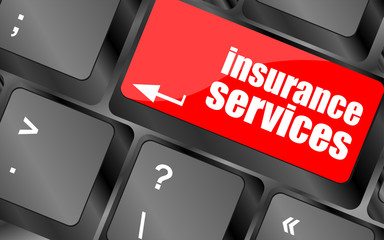 Poster - Keyboard with insurance services button, internet concept