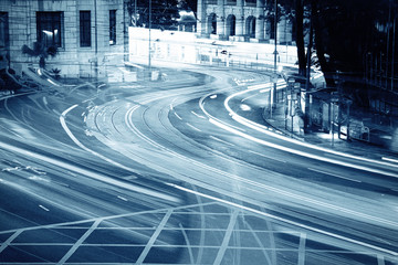 the light trails on the street in  china.