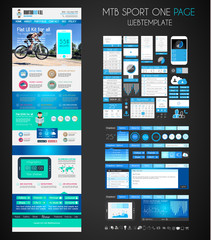 One page SPORT website flat UI design template.