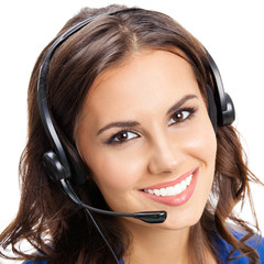 Support phone operator in headset, isolated