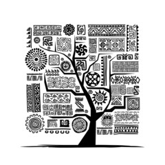Poster - Ethnic tree with handmade ornament for your design