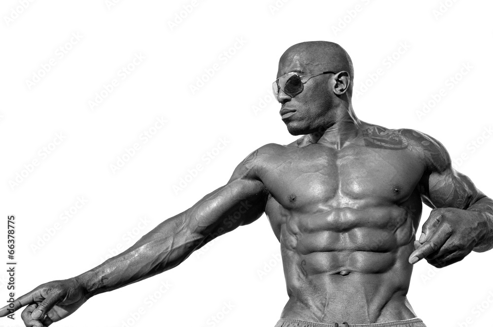 Bodybuilder with perfect abs, shoulders,biceps, triceps,chest - obrazy, fototapety, plakaty 
