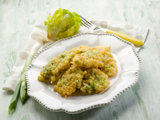 Poster - croquette with leek and lettuce, vegetarian food