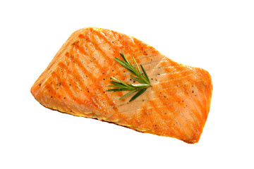 Poster - Grilled salmon isolated on white background.