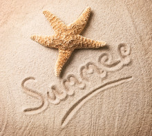 Summer Inscription On Sand With Seastar