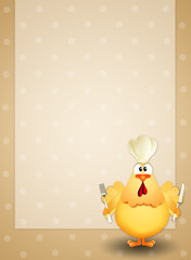 chicken with cutlery and chef's hat