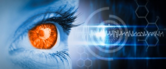 Aufkleber - Composite image of orange eye on blue face