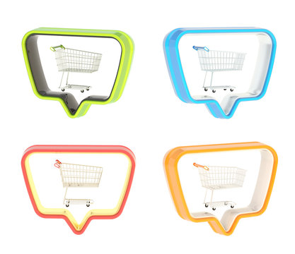 Shopping cart in a text bubble isolated