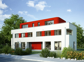 Doppelhaus weiss rot 2