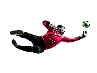 Wall Mural - caucasian soccer player goalkeeper man jumping silhouette