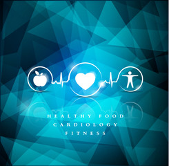 Health icons on a bright blue geometric background