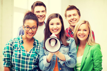 Canvas Print - group of students with megaphone at school