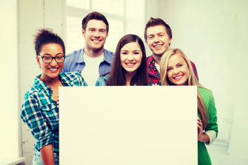 Wall Mural - group of students at school with blank board