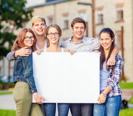 Wall Mural - students or teenagers with white blank board