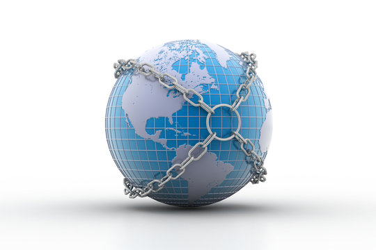 Earth globe close in chain