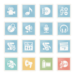 Wall Mural - Audio video icons on paper.