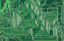 Close Up Of A Printed Green Computer Circuit Board