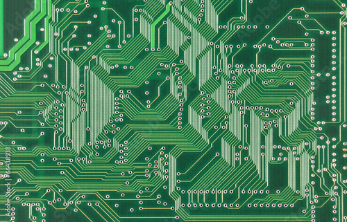 Fotografiet Close up of a printed green computer circuit board