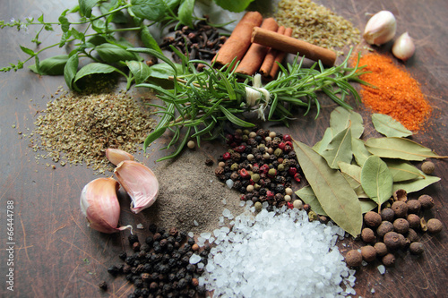 Naklejka - mata magnetyczna na lodówkę Herbs and spices. Food and cuisine ingredients.