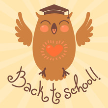 Back To School. Card With An Owl.
