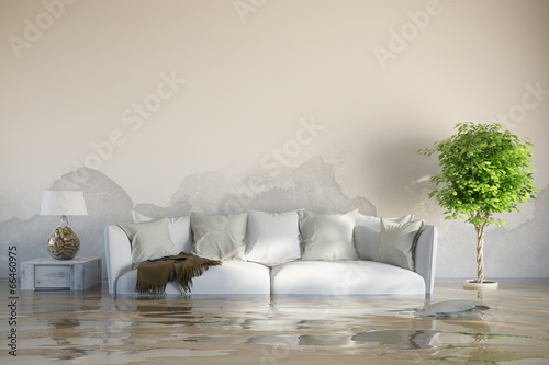 Wasserschaden im Haus nach Überschwemmung Poster Mural XXL